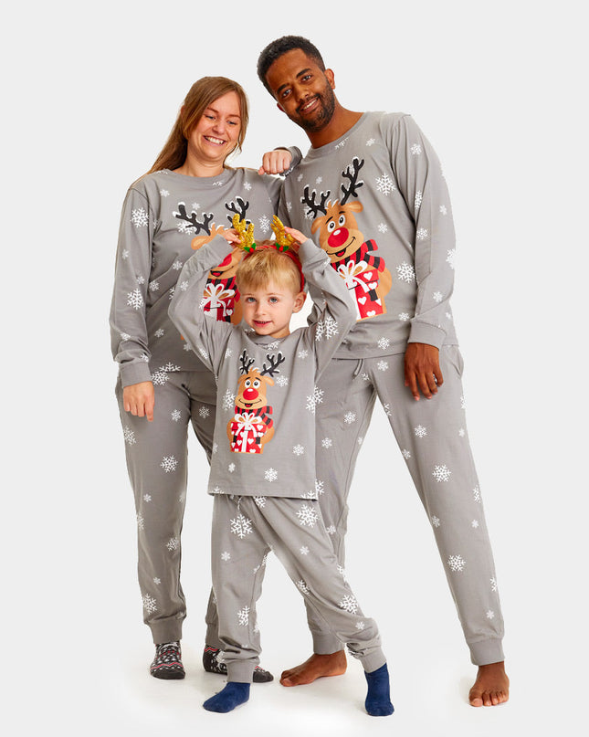 Pyjama de Noël gris pour enfants avec Rudolph le renne
