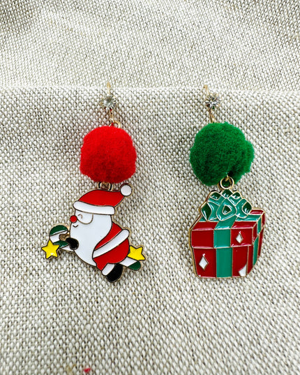 Boucles d'oreilles de Noël - Père Noël et boîte cadeau