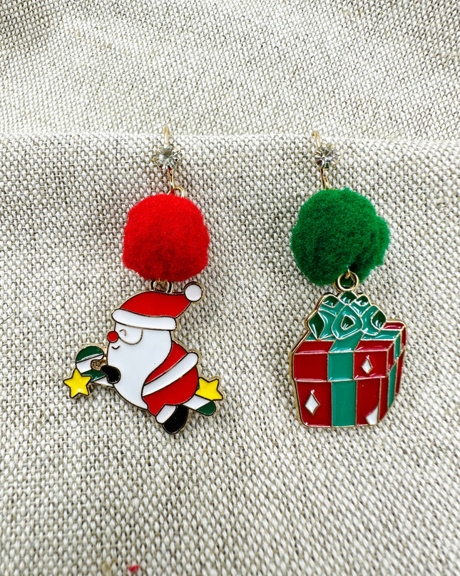 Boucles d'oreilles de Noël - Père Noël et boîte cadeau