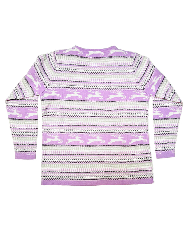 Pull de Noël vintage - Motif rennes violet
