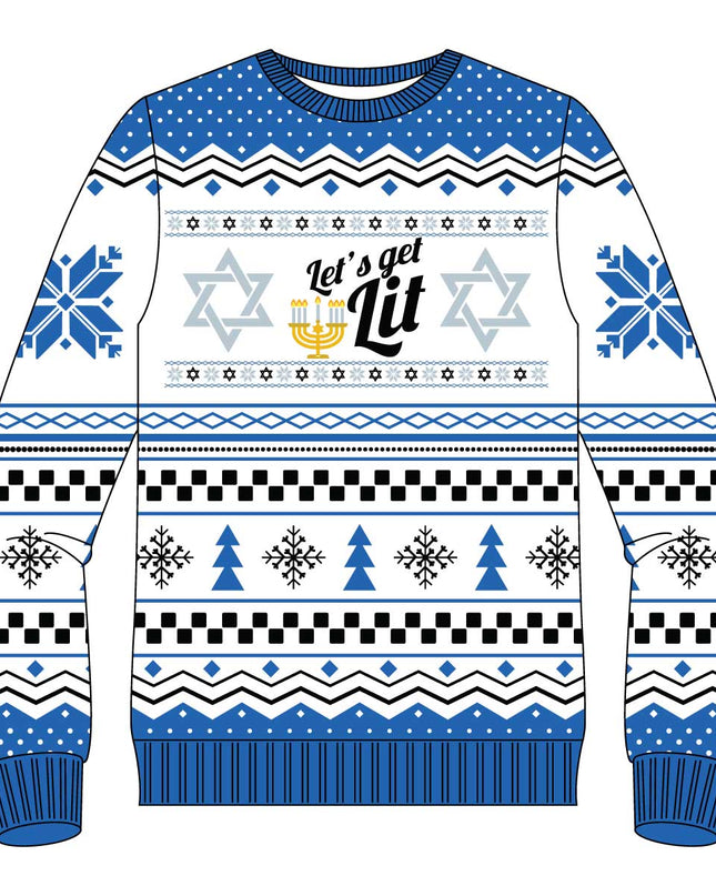 Pull de Noël moche « Let's Get Lit Hanukkah »