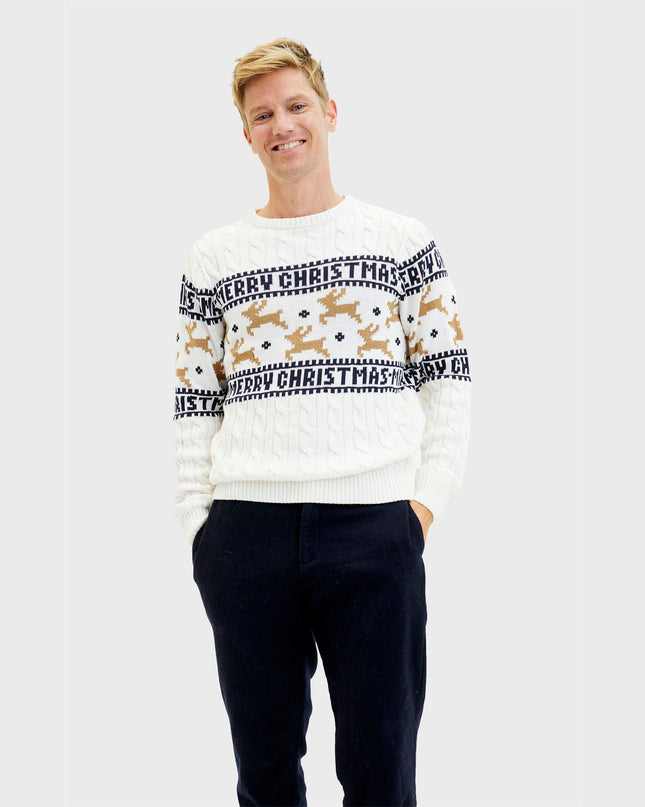 Pull de Noël blanc élégant pour homme
