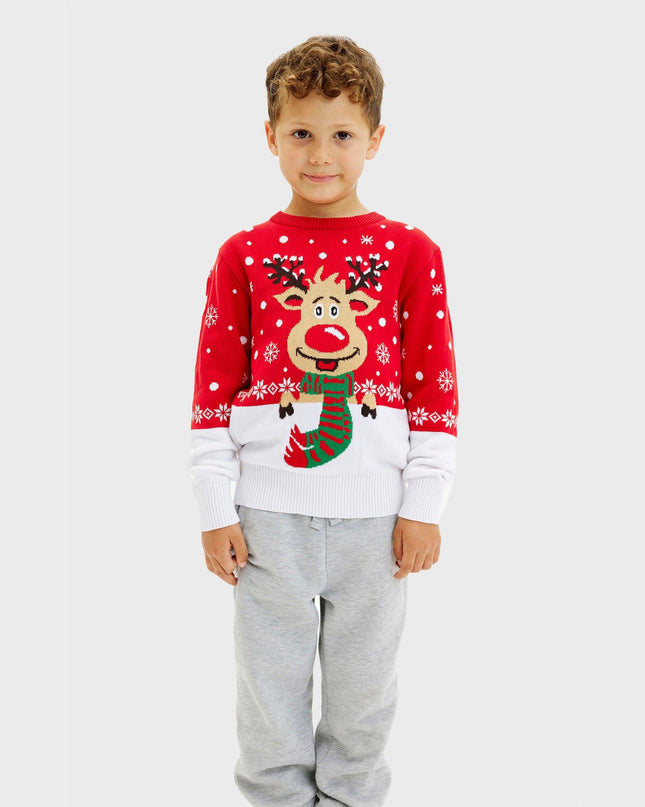 Pull de Noël rouge Rudolph pour enfants - Style fêtes de famille