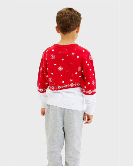Pull de Noël rouge Rudolph pour enfants - Style fêtes de famille
