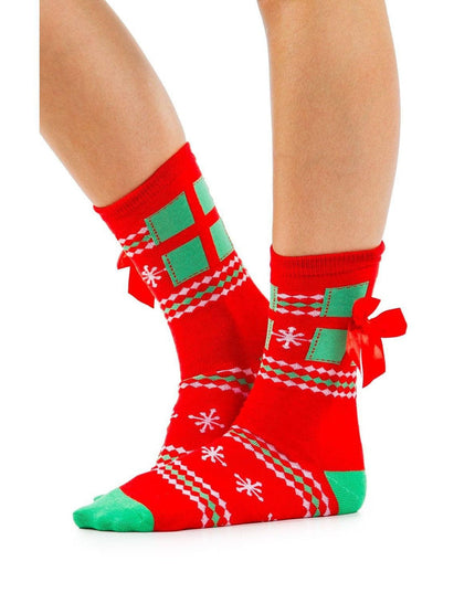 Women's Red Present Socks (Fits Sizes 6-11W)