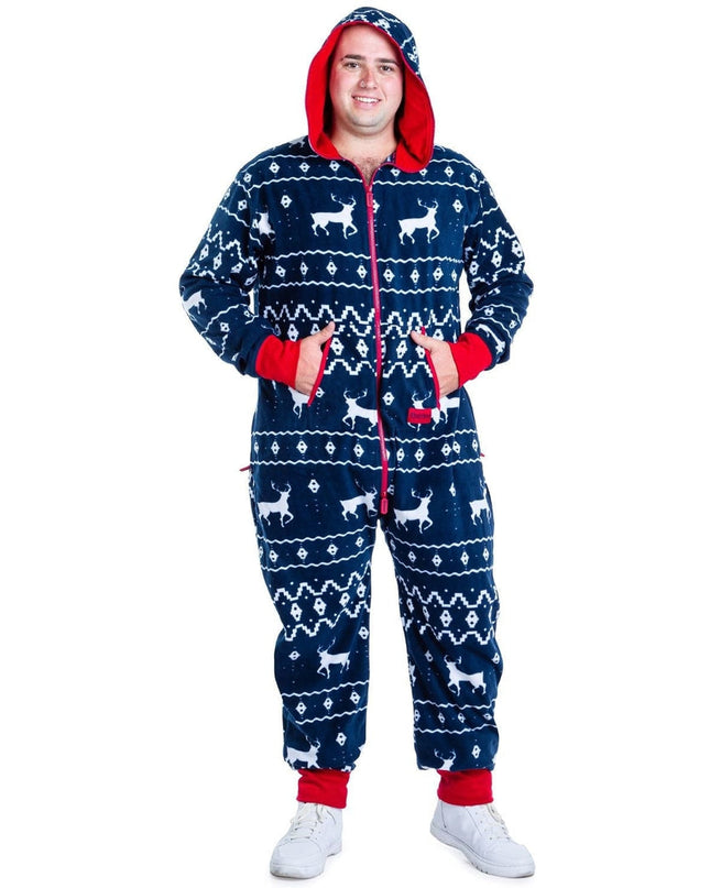 Men's Blue Reindeer Big and Tall Jumpsuit