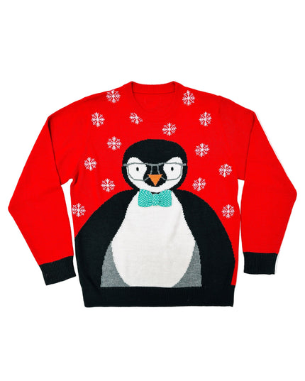 Pull de Noël vintage - Motif pingouin à nœud papillon