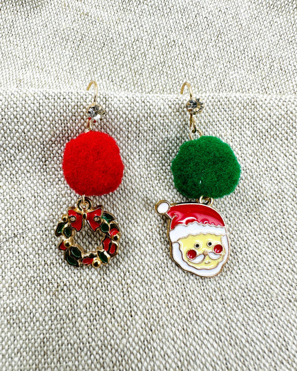 Boucles d'oreilles de Noël - Motif Père Noël et couronne