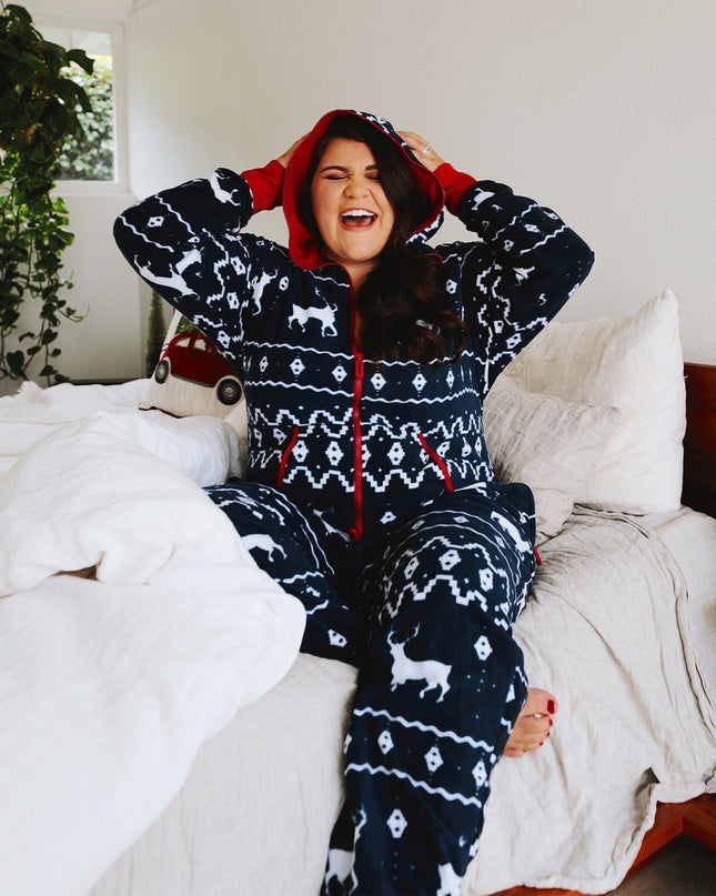 Women's Blue Reindeer Plus Size Jumpsuit