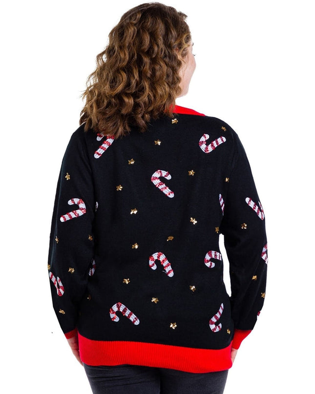 Women's Sequin Candy Cane Plus Size Cardigan Sweater