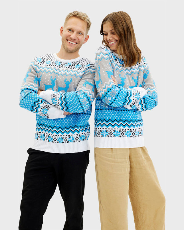 Pull de Noël bleu traditionnel pour hommes