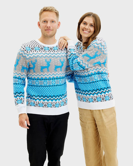 Pull de Noël bleu traditionnel pour hommes