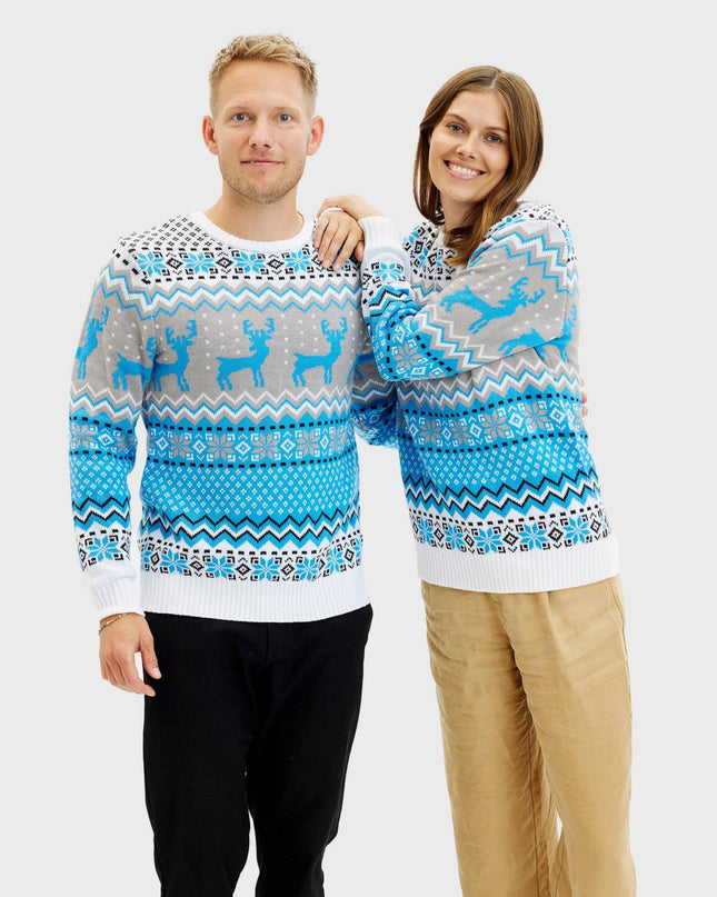 Pull de Noël bleu traditionnel pour hommes