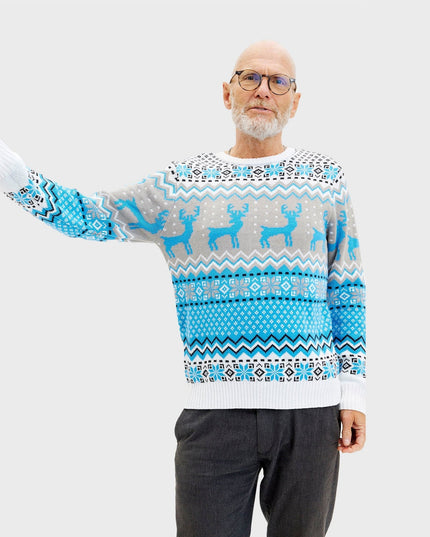 Pull de Noël bleu traditionnel pour hommes