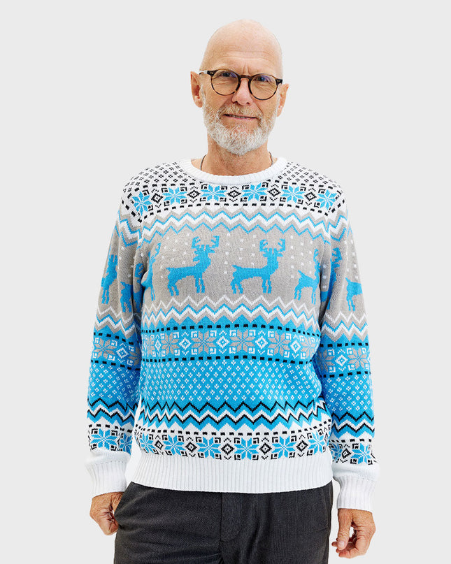 Pull de Noël bleu traditionnel pour hommes