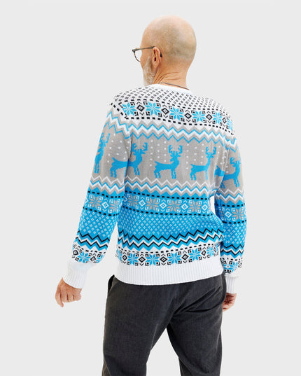 Pull de Noël bleu traditionnel pour hommes