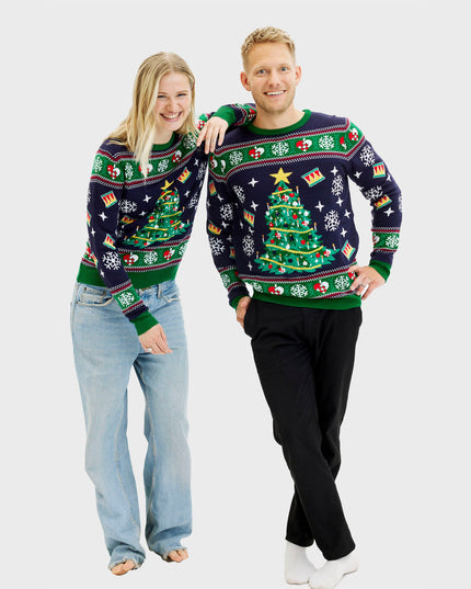 Pull de Noël bleu sapin pour femme