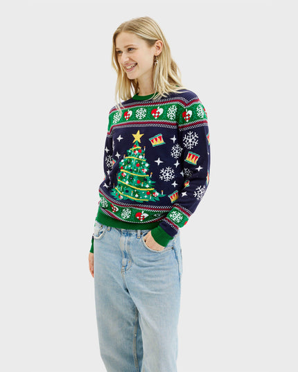 Pull de Noël bleu sapin pour femme