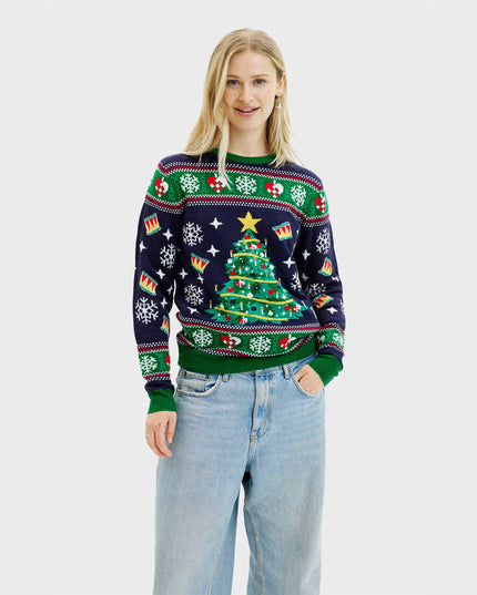 Pull de Noël bleu sapin pour femme