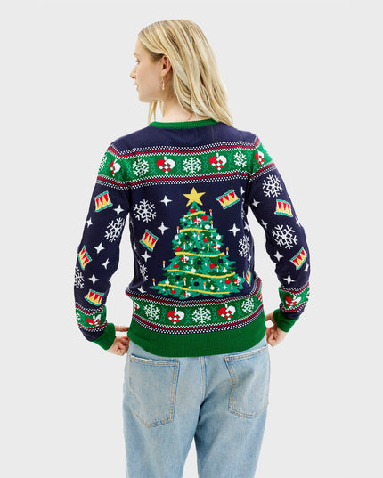 Pull de Noël bleu sapin pour femme