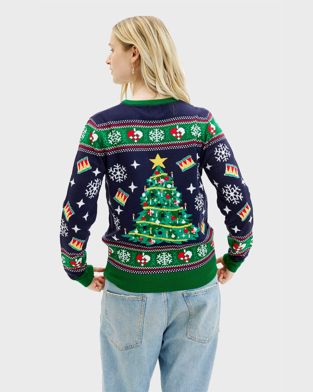 Pull de Noël bleu sapin pour femme