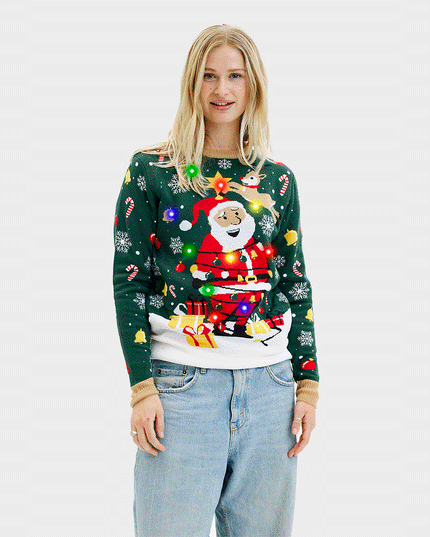 Pull de Noël Père Noël Étoile pour femme - Modèle lumineux