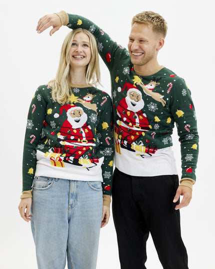 Pull de Noël Père Noël Étoile pour femme - Modèle lumineux