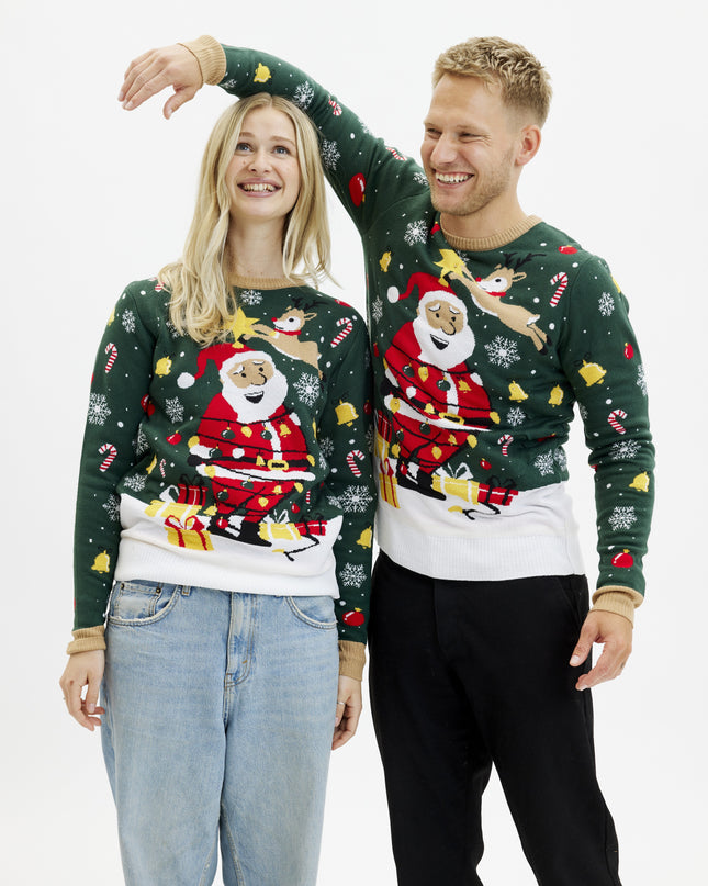 Pull de Noël Père Noël Étoile pour femme - Modèle lumineux