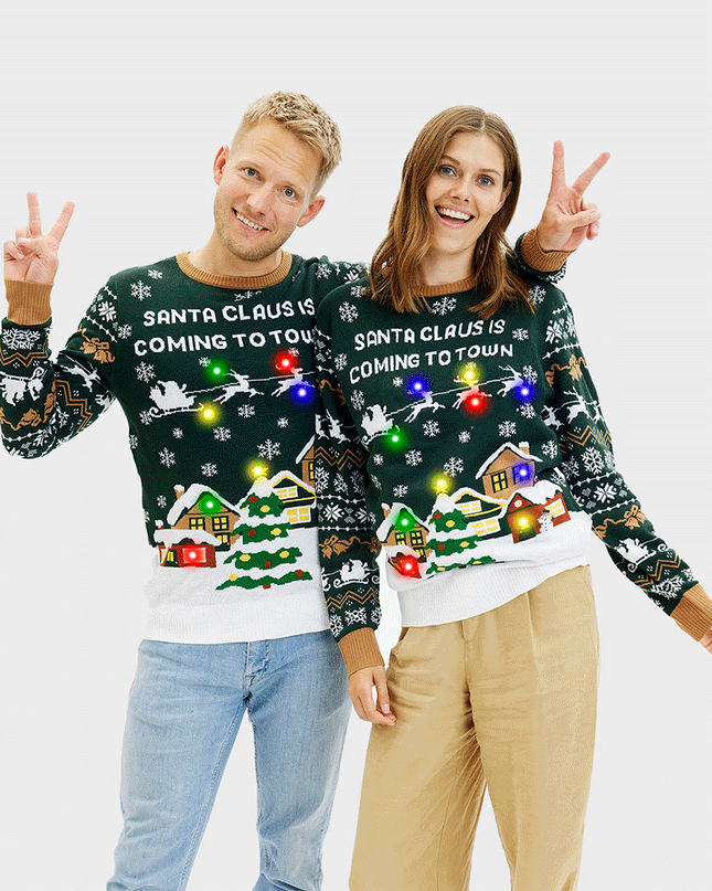 Pull de Noël LED Père Noël pour femme - Vert