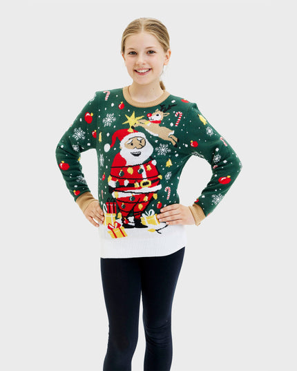 Pull de Noël Père Noël avec étoile et lumières pour enfants