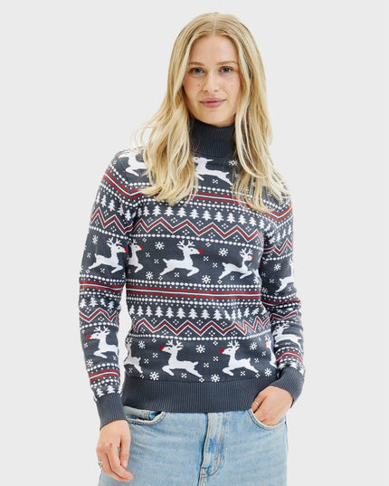 Pull de Noël élégant à col montant pour femmes
