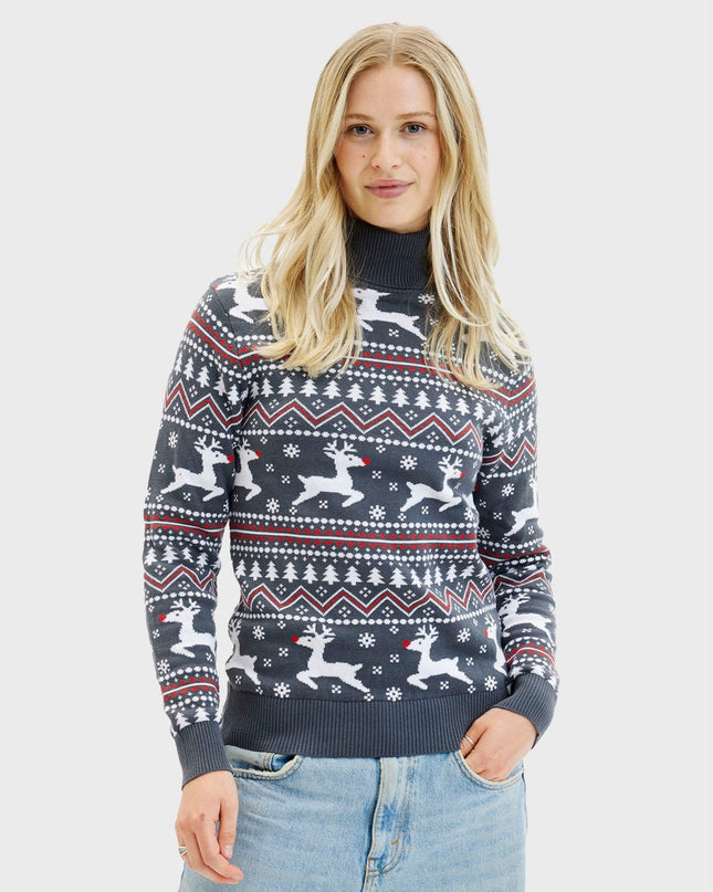 Pull de Noël élégant à col montant pour femmes