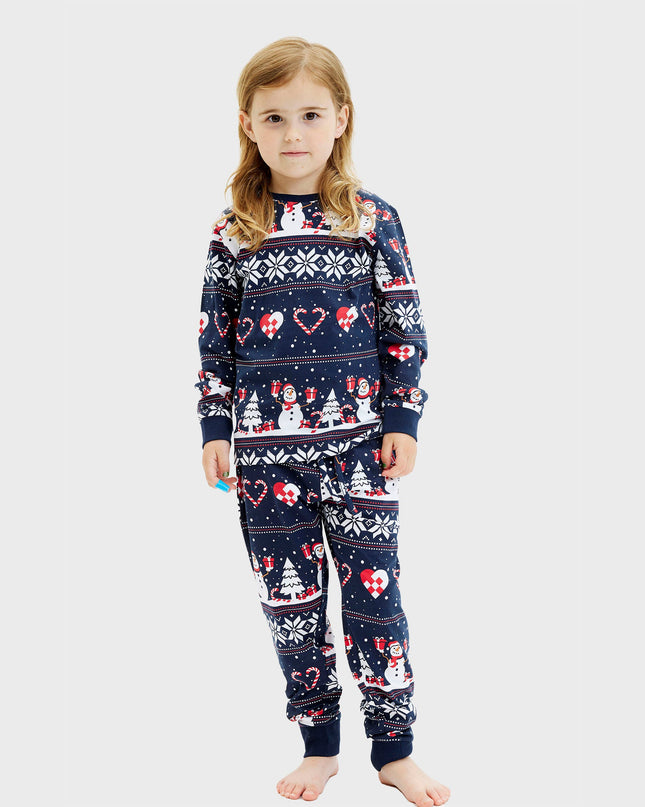 Pyjama de Noël bleu marine avec cœur pour enfants