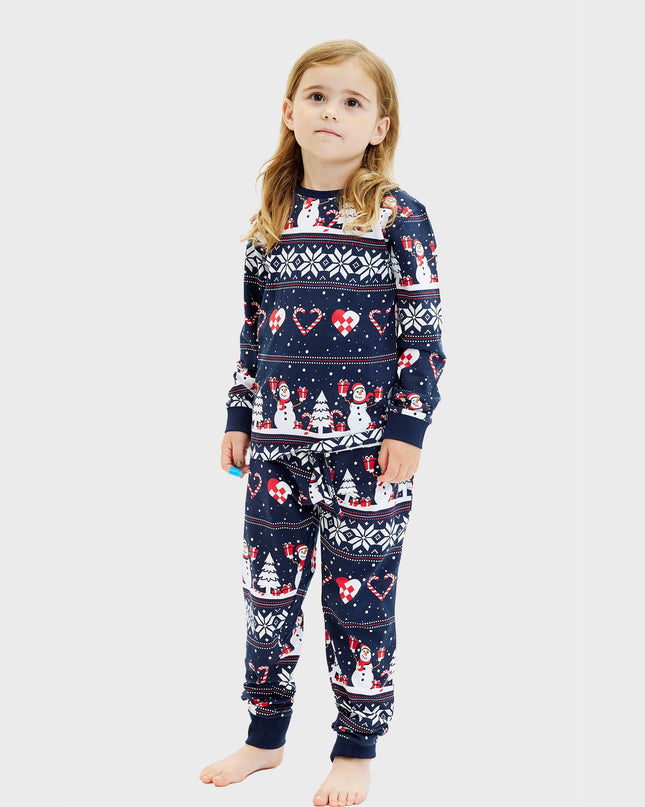 Pyjama de Noël bleu marine avec cœur pour enfants