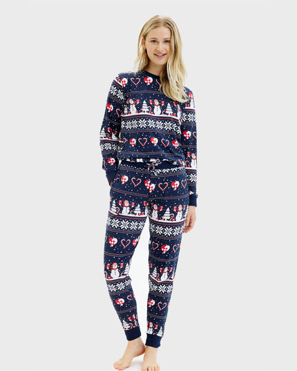 Pyjama de Noël bleu marine à cœurs pour femmes