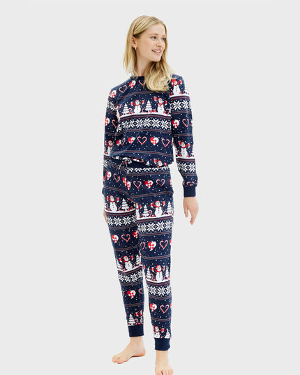Pyjama de Noël bleu marine à cœurs pour femmes