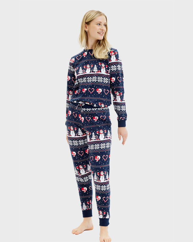 Pyjama de Noël bleu marine à cœurs pour femmes