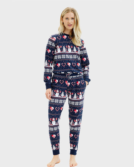 Pyjama de Noël bleu marine à cœurs pour femmes