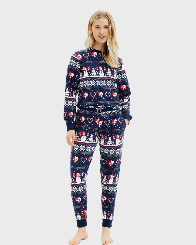Pyjama de Noël bleu marine à cœurs pour femmes