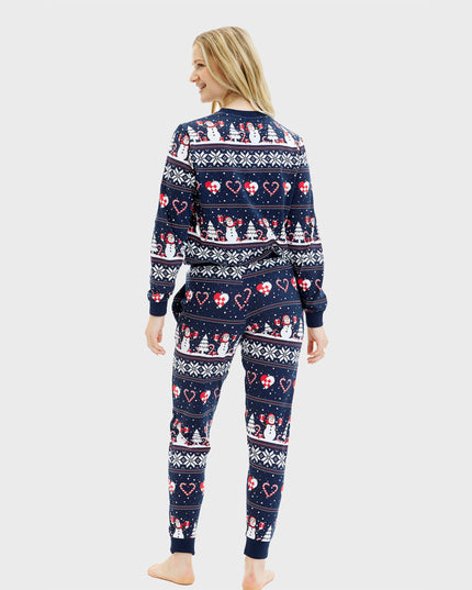 Pyjama de Noël bleu marine à cœurs pour femmes