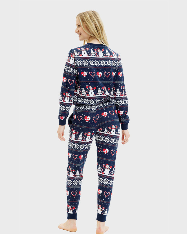 Pyjama de Noël bleu marine à cœurs pour femmes