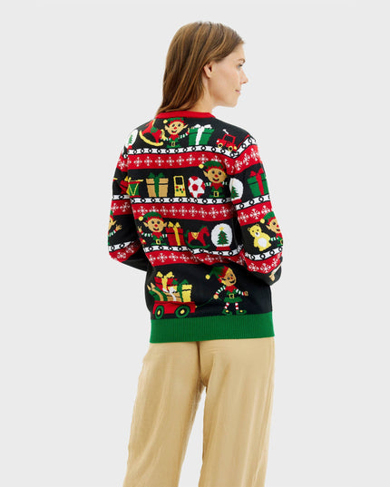 Pull « Atelier du Père Noël » pour femme - Motif de Noël double face,