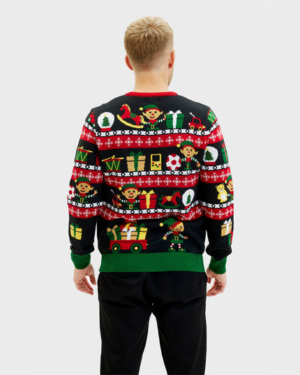 Pull « Atelier du Père Noël » pour homme - Motif de Noël recto-verso