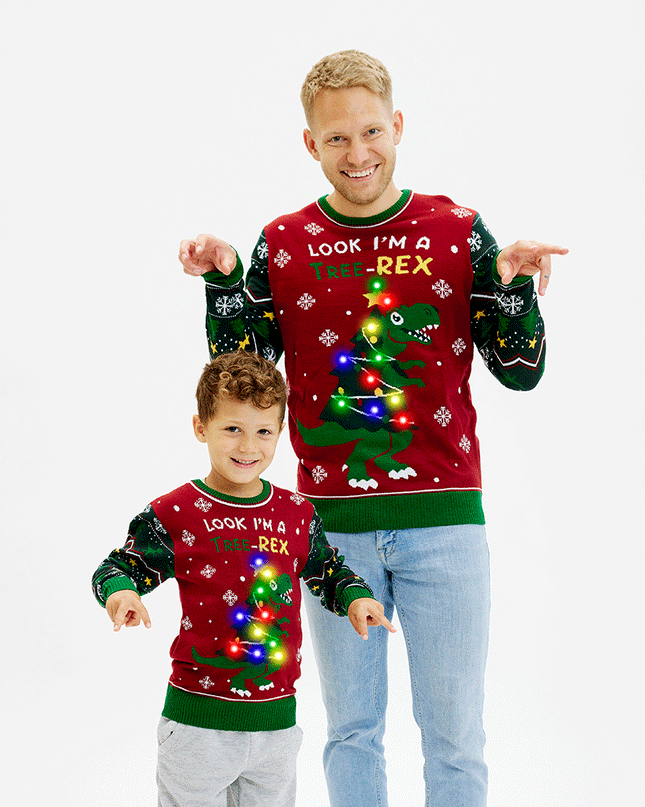 Pull de Noël Tree-REX pour enfants, pour des fêtes amusantes