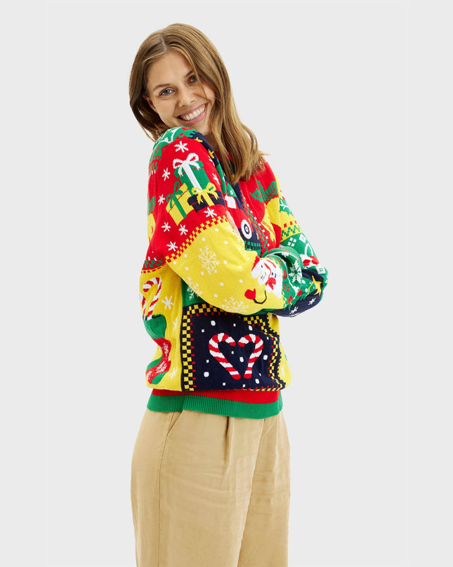 Pull de Noël patchwork pour femme - Modèle familial