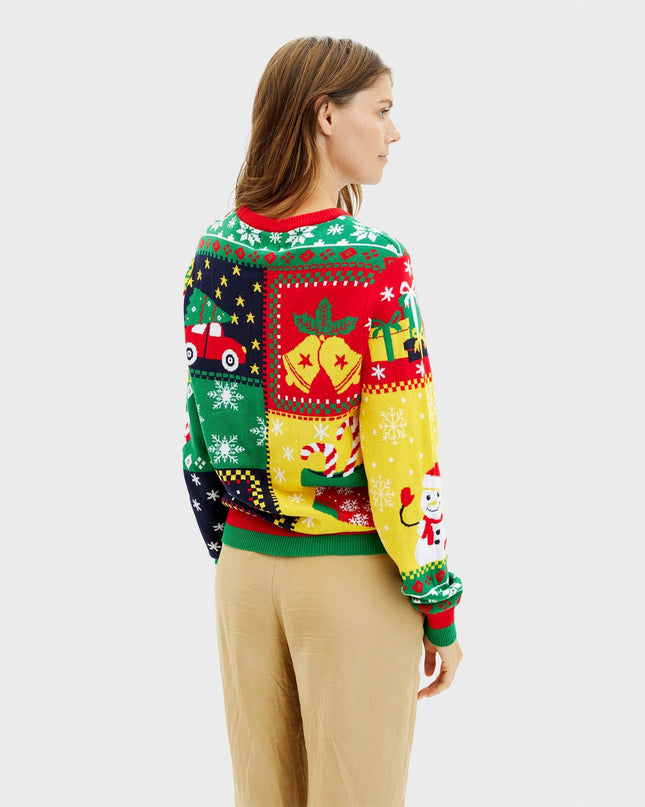 Pull de Noël patchwork pour femme - Modèle familial
