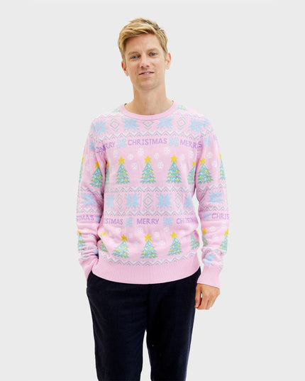 Pull de Noël rose pour homme