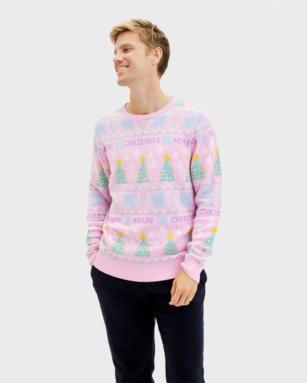 Pull de Noël rose pour homme