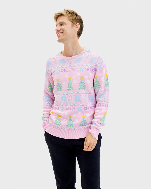Pull de Noël rose pour homme