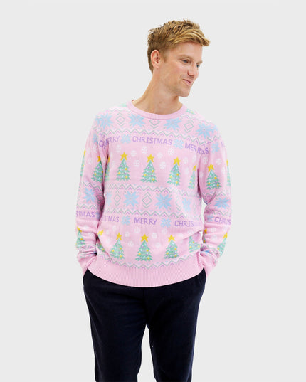 Pull de Noël rose pour homme